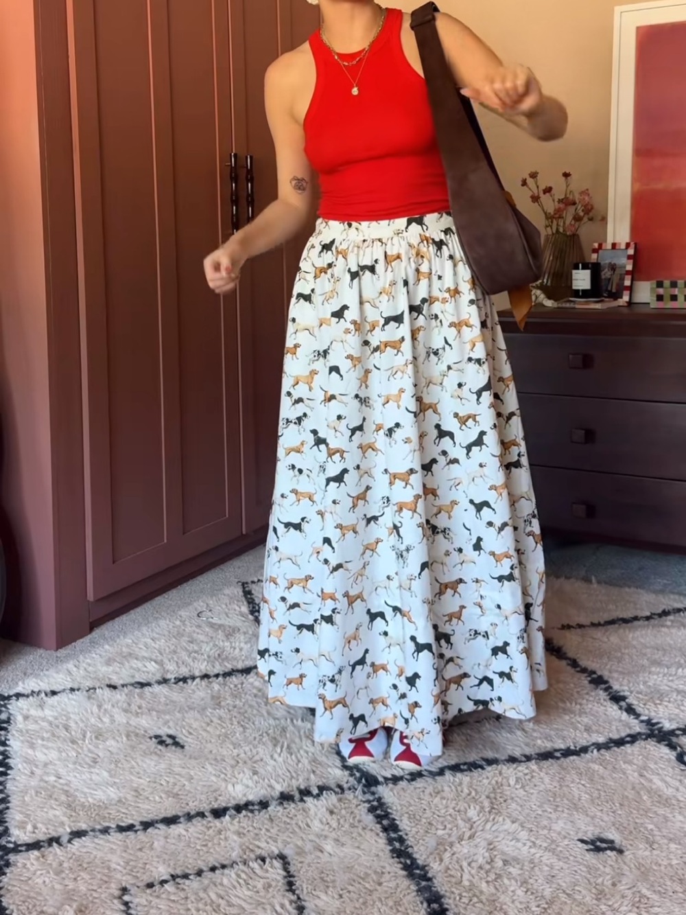 Anthropologie Jacie Poplin dog Printed Maxi Skirt by Maeve
